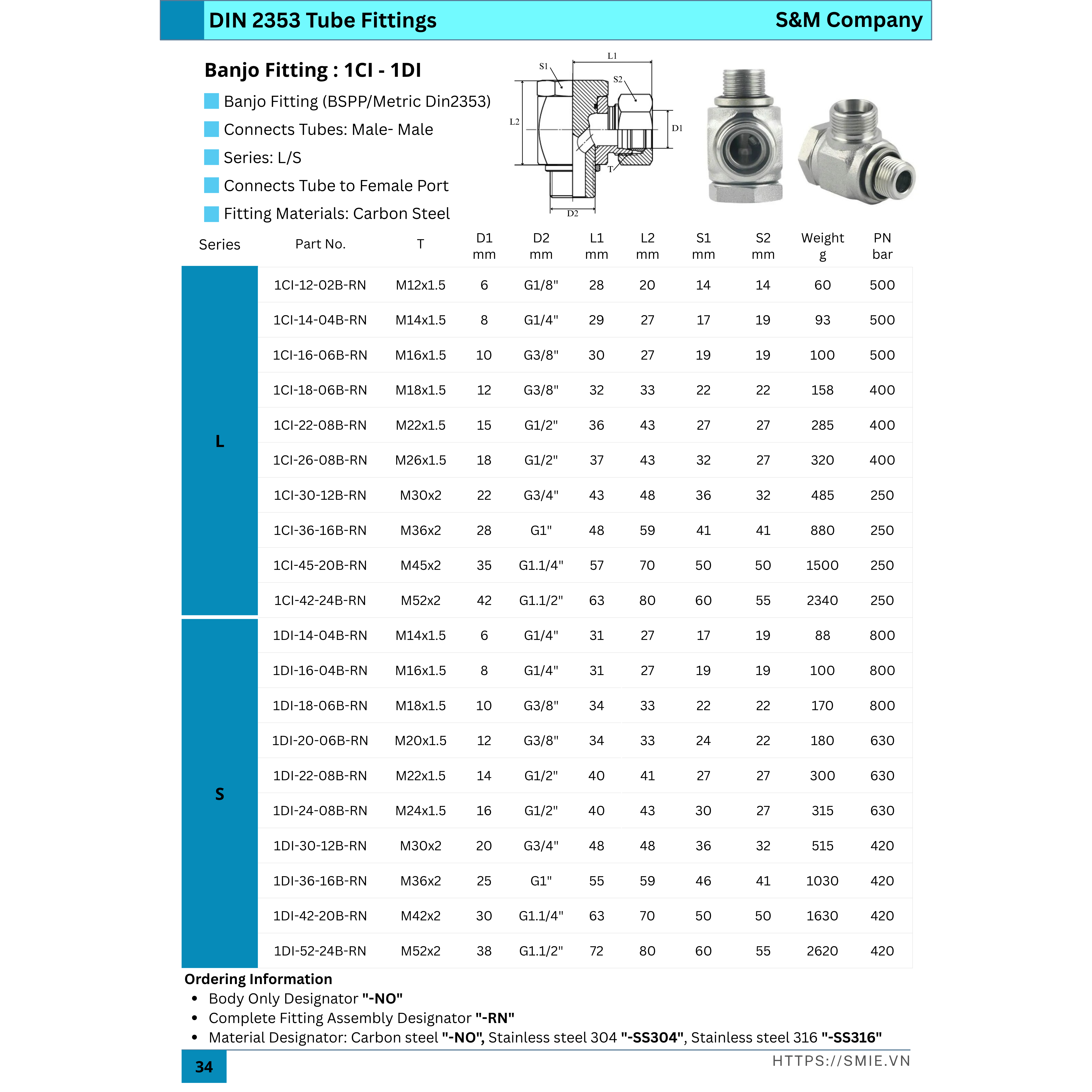 Nối Banjo 1đầu tán bắp - 1đầu ren ngoài BSPP - 2