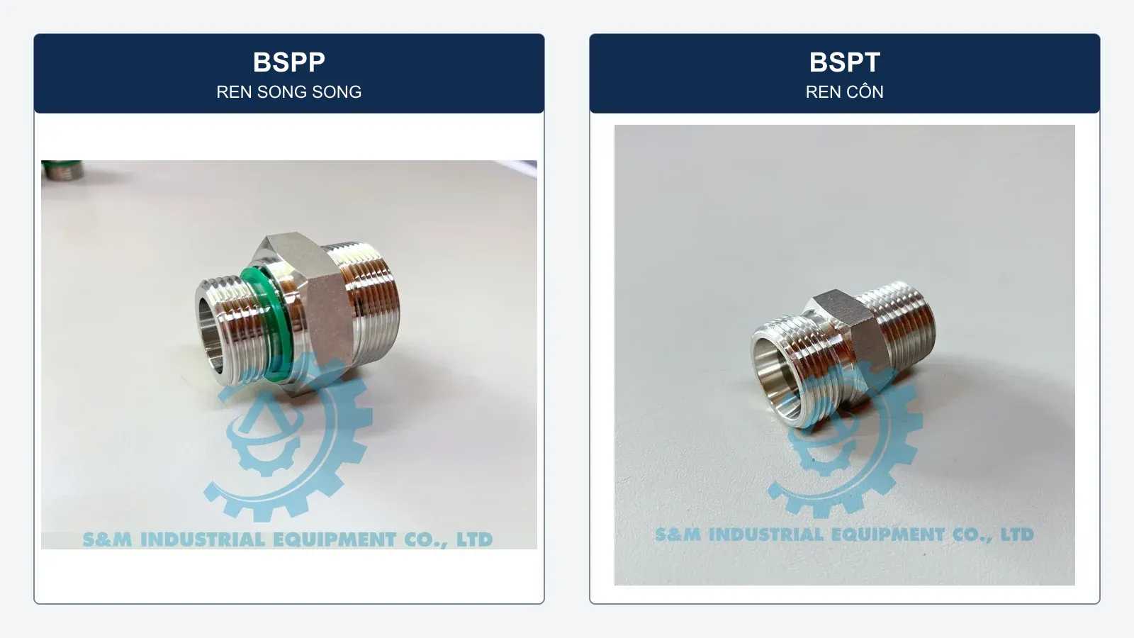So sánh đầu nối BSPP ren song song và BSPT ren côn